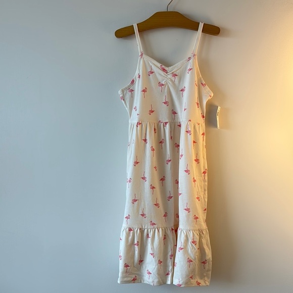 White Dress with Pink Flamingo Print - Picture 1 of 4